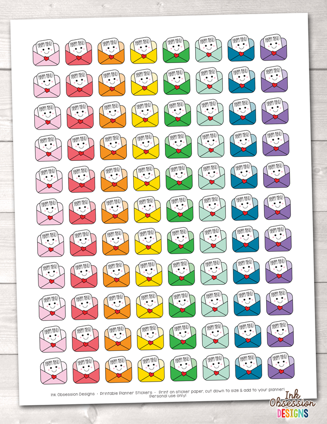 Kawaii Happy Face Happy Mail Printable Planner Stickers – Erin