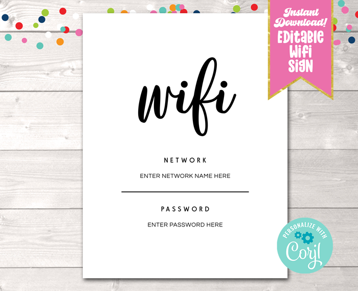 Editable Wifi Network & Password Sign, Simple Design