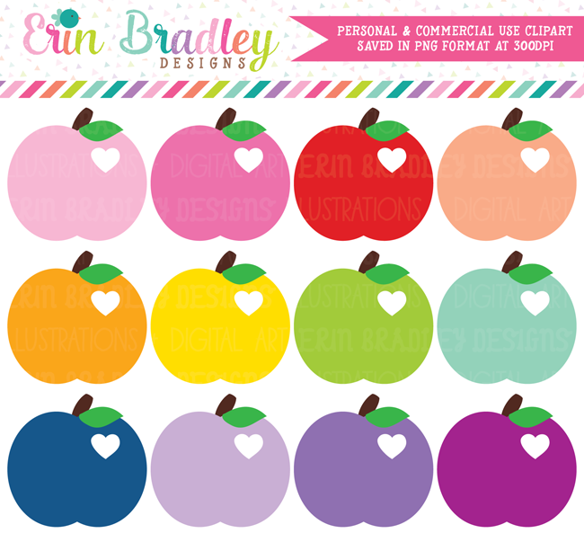 Apples with Hearts Clipart Set