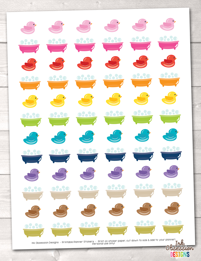 Bath Time and Rubber Ducks Printable Planner Stickers