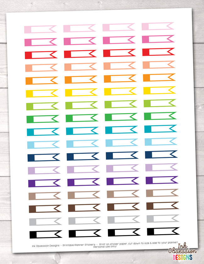 Blank Side Flag Label Printable Planner Stickers