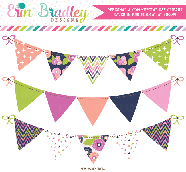 Blue Bloom Bunting Banner Flag Clipart