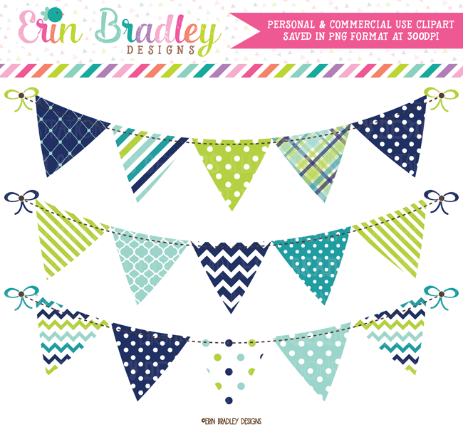 Blue and Green Bunting Banner Flag Clipart