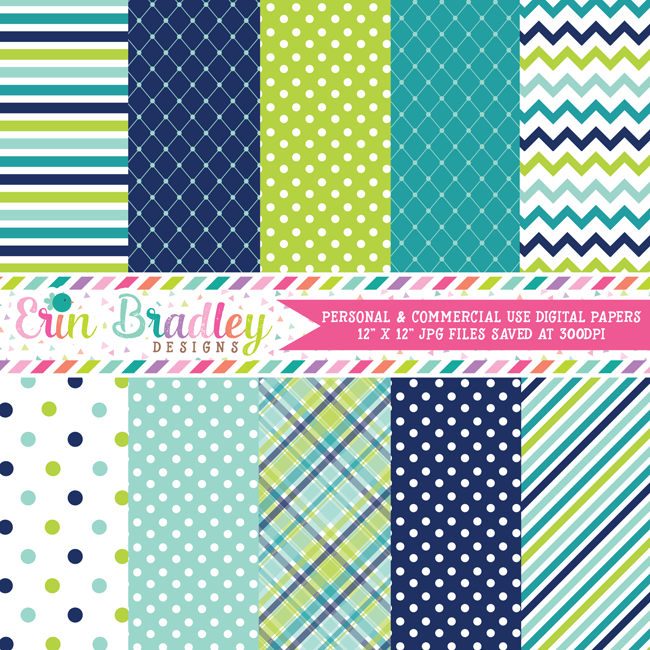 Blue and Green Digital Paper Pack