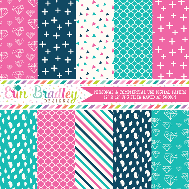 Blue and Pink Diamonds Digital Paper Pack