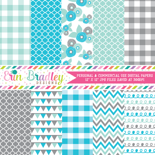 Blues and Gray Digital Paper Pack