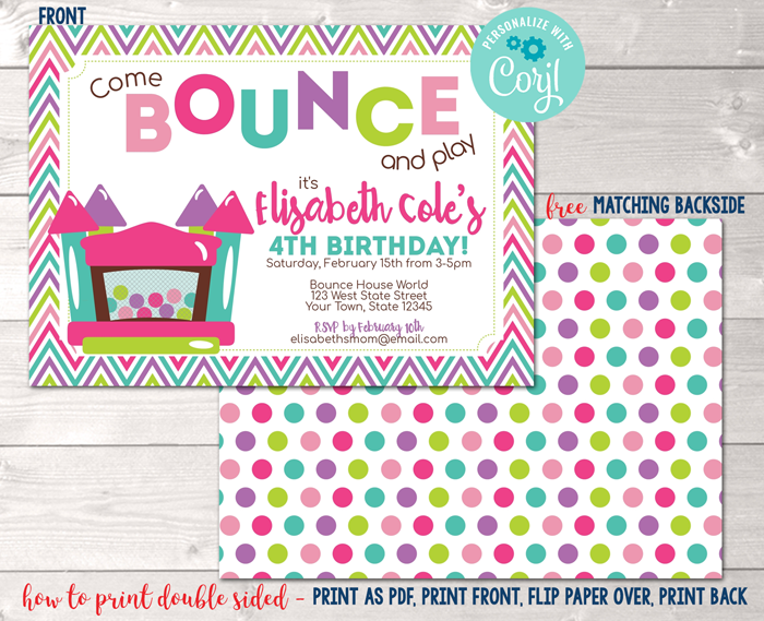 Editable Bouncy House Birthday Party Invitation Pink Instant Download Digital File