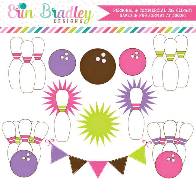 Commercial Use Pink Girls Bowling Clipart