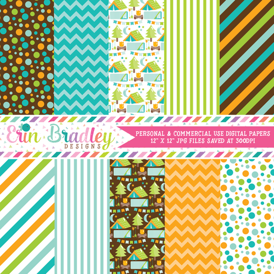 Blue Camping Party Digital Paper Pack