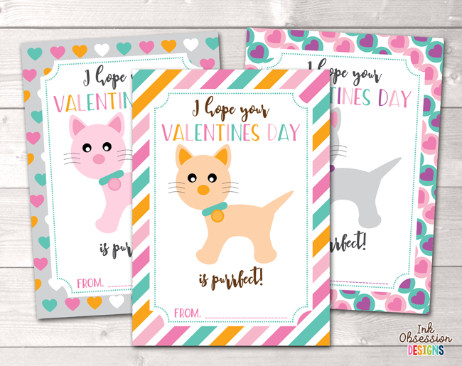 Kitty Cats Printable Valentines Day Cards