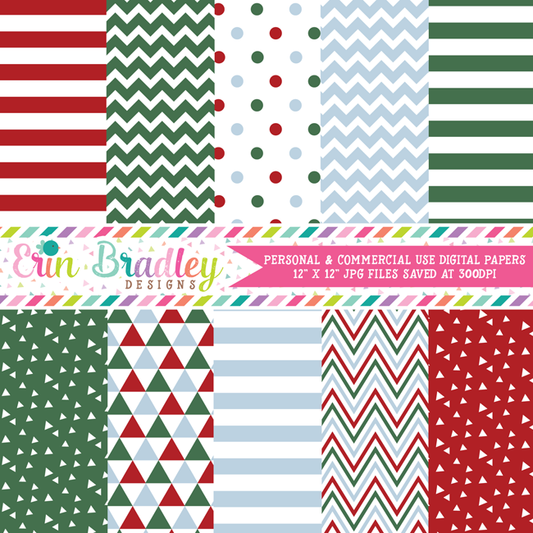 Christmas Red Green & Blue Digital Paper Pack
