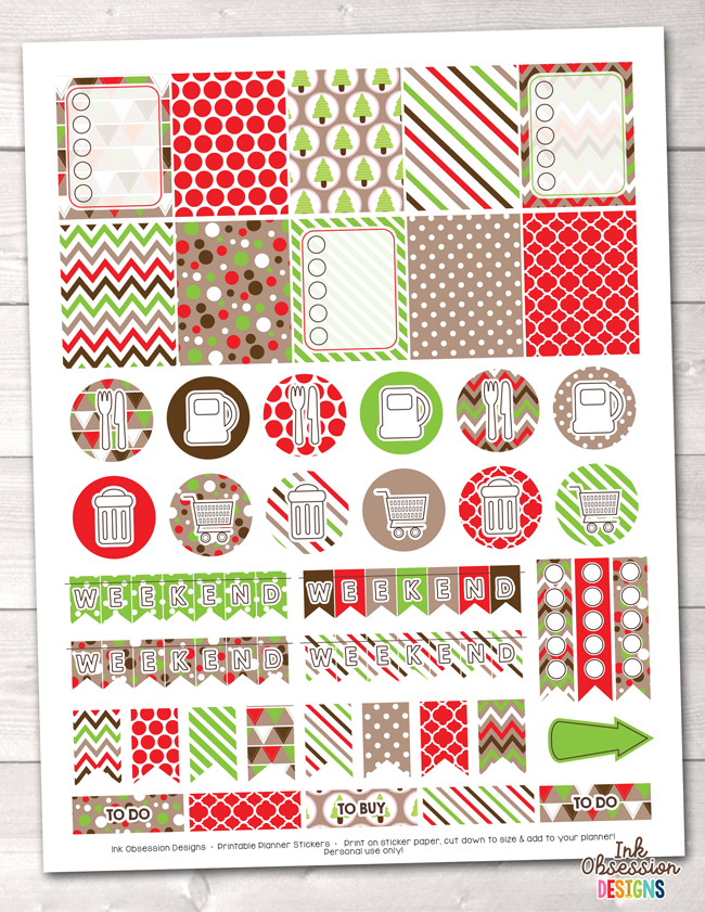 Christmas Printable Planner Stickers Weekly Kit
