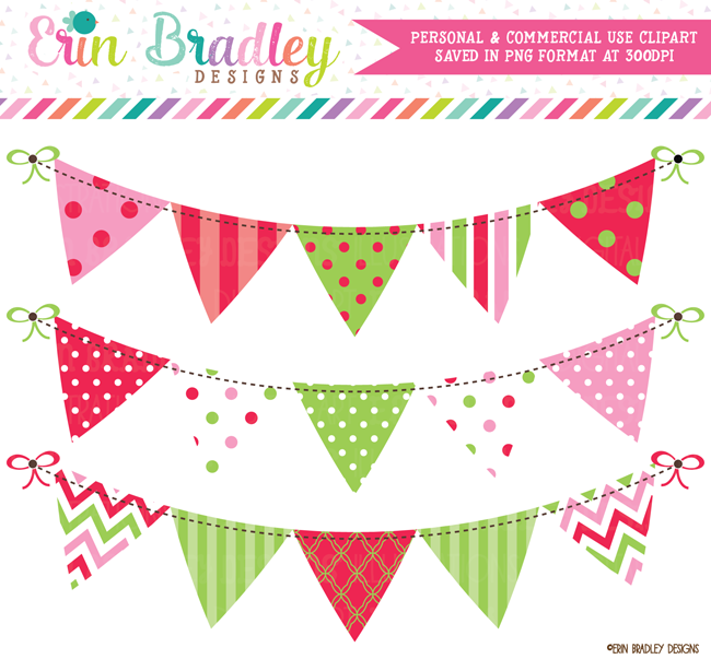 Christmas Red Green Pink Bunting Clipart Banners