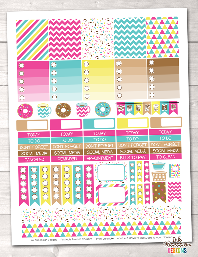 Coffee and Donuts Printable Planner Stickers Weekly Kit