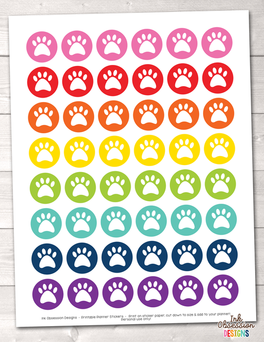 Dog Paw Print Circles Printable Planner Stickers