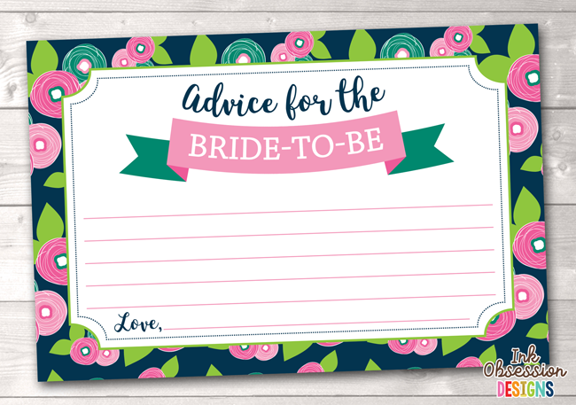 Floral Bloom Printable Advice Cards for Bride to Be