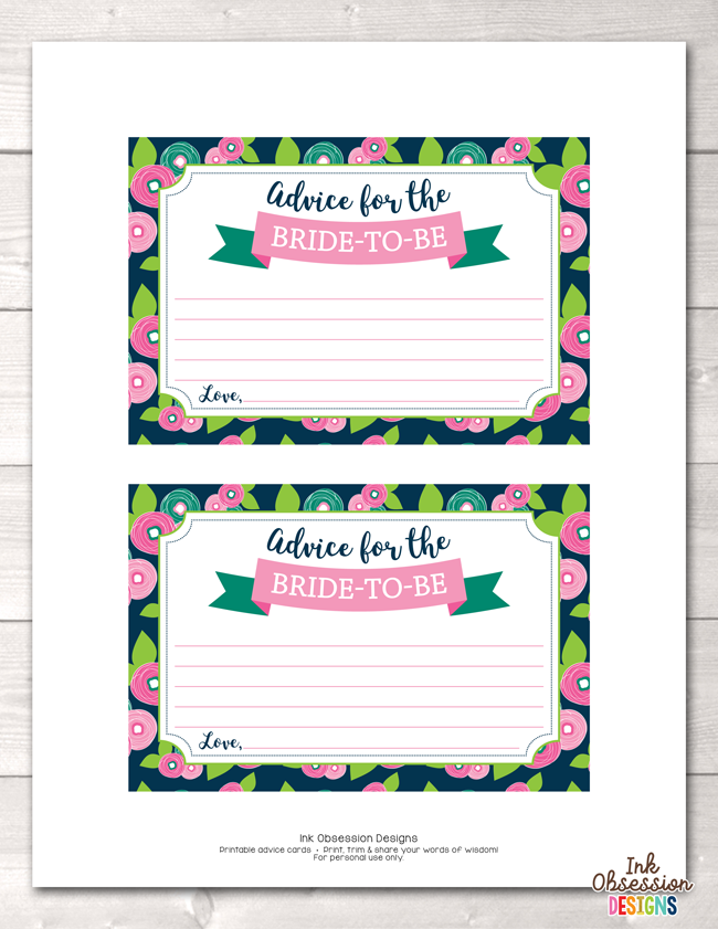 Floral Bloom Printable Advice Cards for Bride to Be