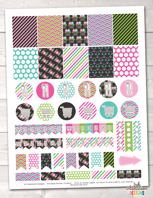 Floral Elements Pink Printable Planner Stickers Weekly Kit