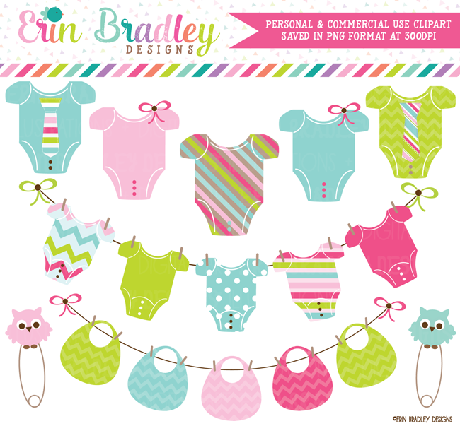 Gender Neutral Baby Tees and Bunting Clipart
