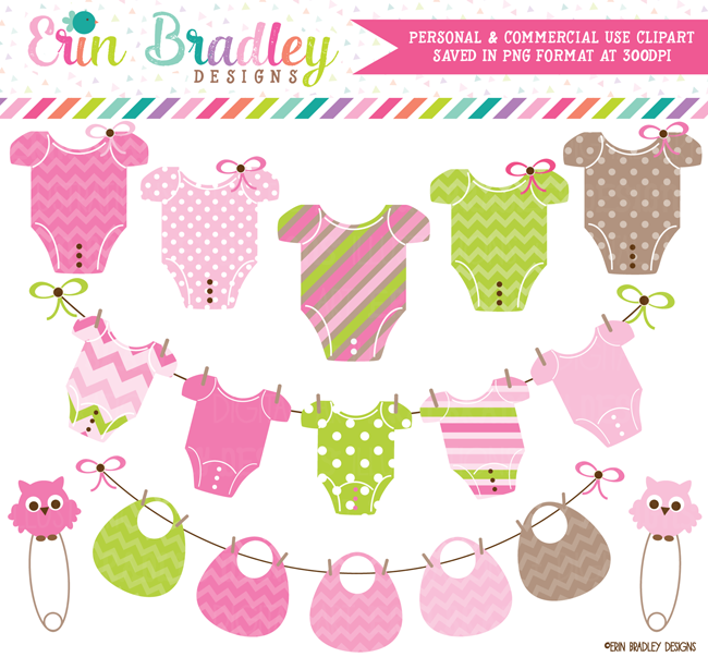Girls Baby Tees and Bunting Clipart