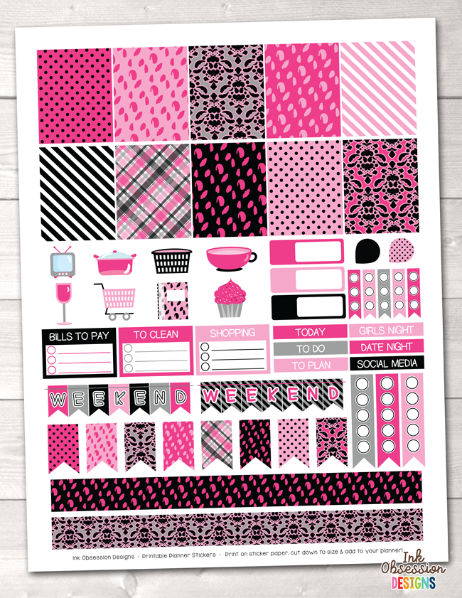 Girls Night Out Pink Printable Planner Stickers Weekly Kit