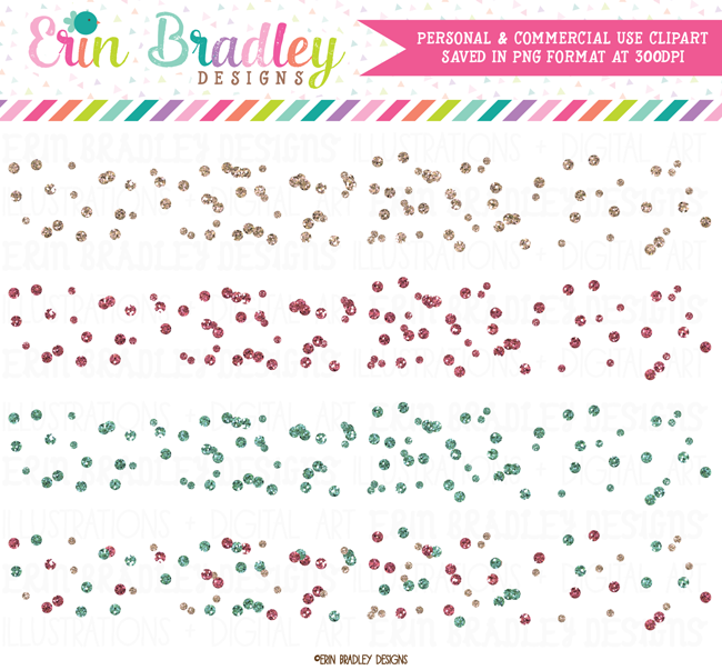 Glitter Polka Dot Confetti Borders Clipart in Pink and Blue