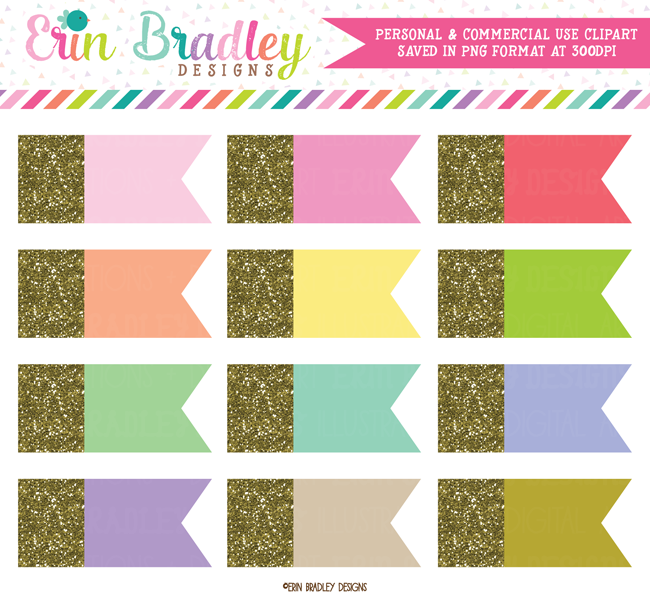 Gold Glitter Side Flags Clipart