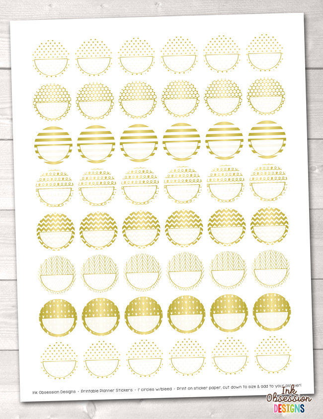 Gold Foil Circles Printable Planner Stickers PDF