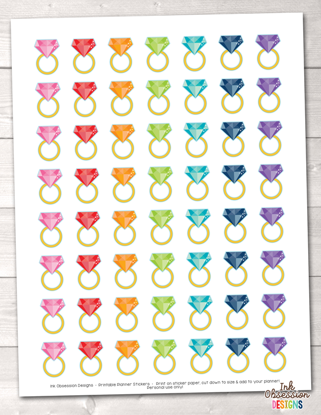 Gold Rings Printable Planner Stickers