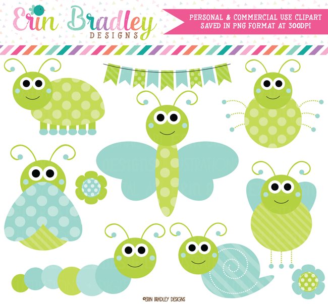 Blue and Green Cute Bugs Clipart