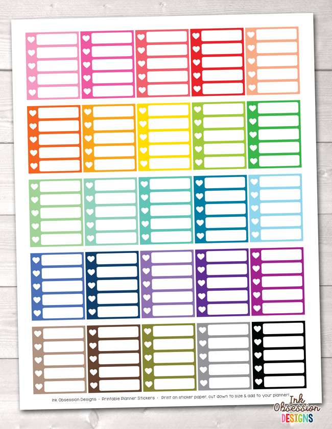 Heart Checklist Boxes Printable Planner Stickers