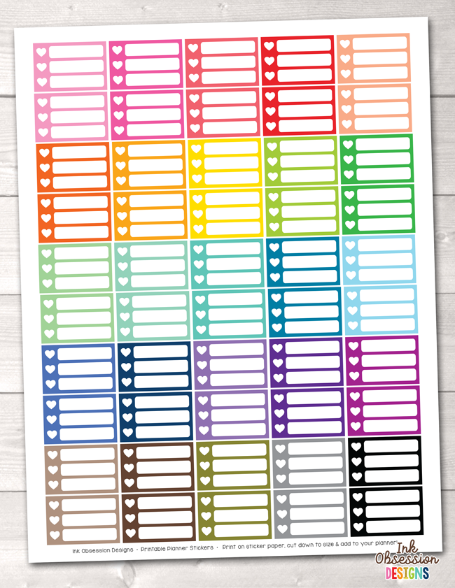 Heart Checklist Boxes Small Printable Planner Stickers