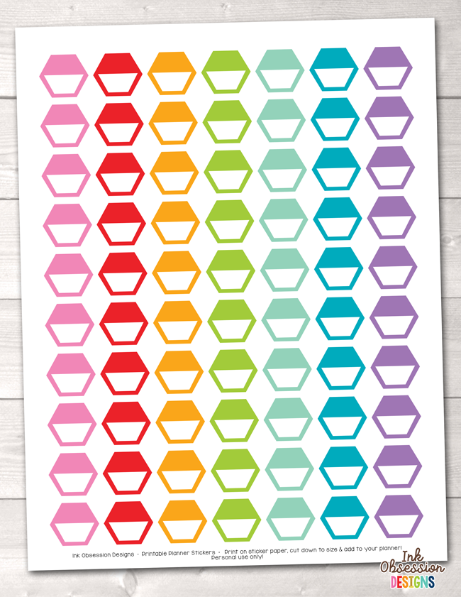 Hexagon Half Boxes Printable Planner Stickers