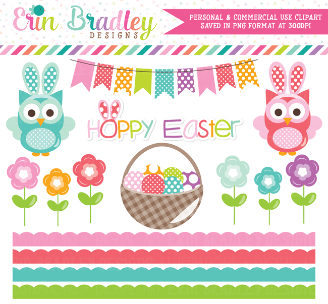 Hoppy Easter Owls Commercial Use Clipart