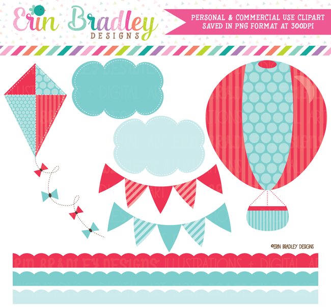 Hot Air Balloon Clipart in Red and Blue