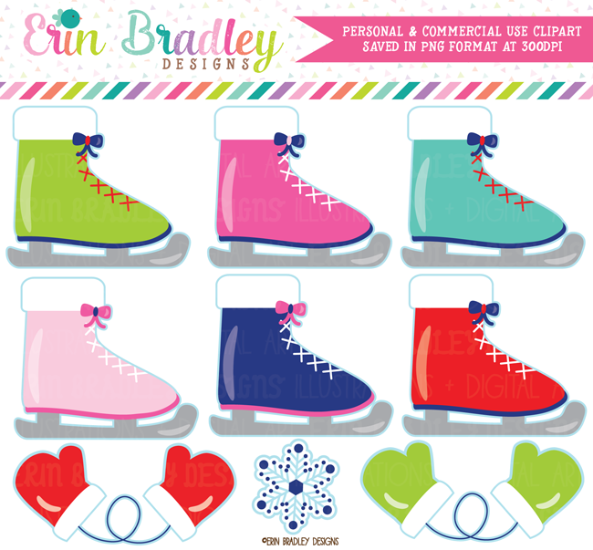 Colorful Ice Skates Commercial Use Clipart