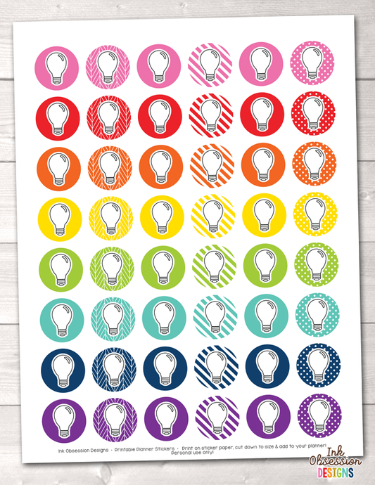 Ideas Lightbulb Printable Planner Stickers PDF