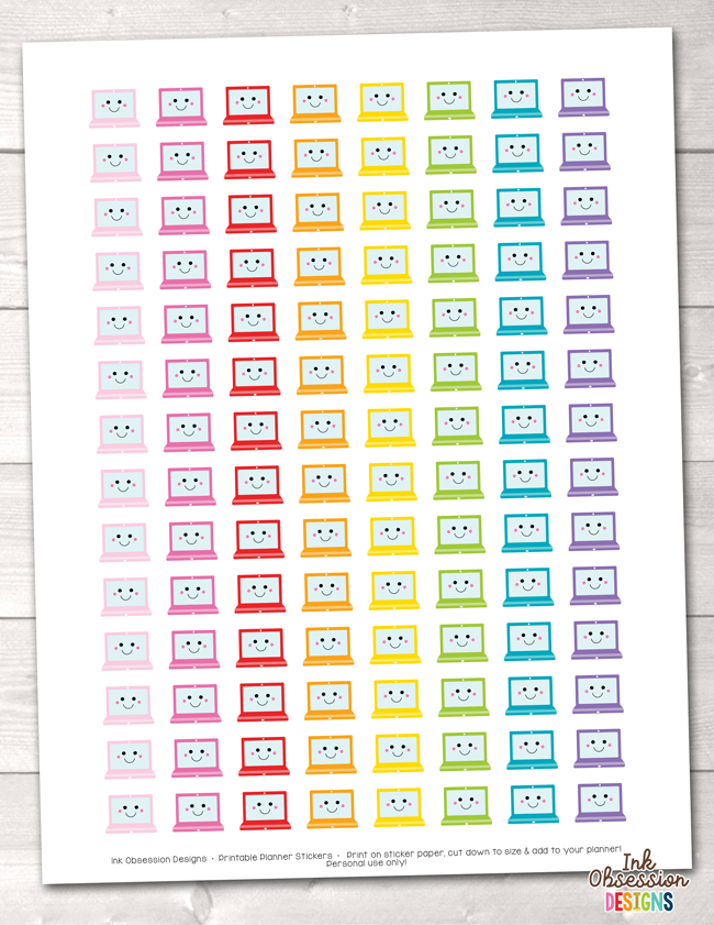 Kawaii Laptops Printable Planner Stickers