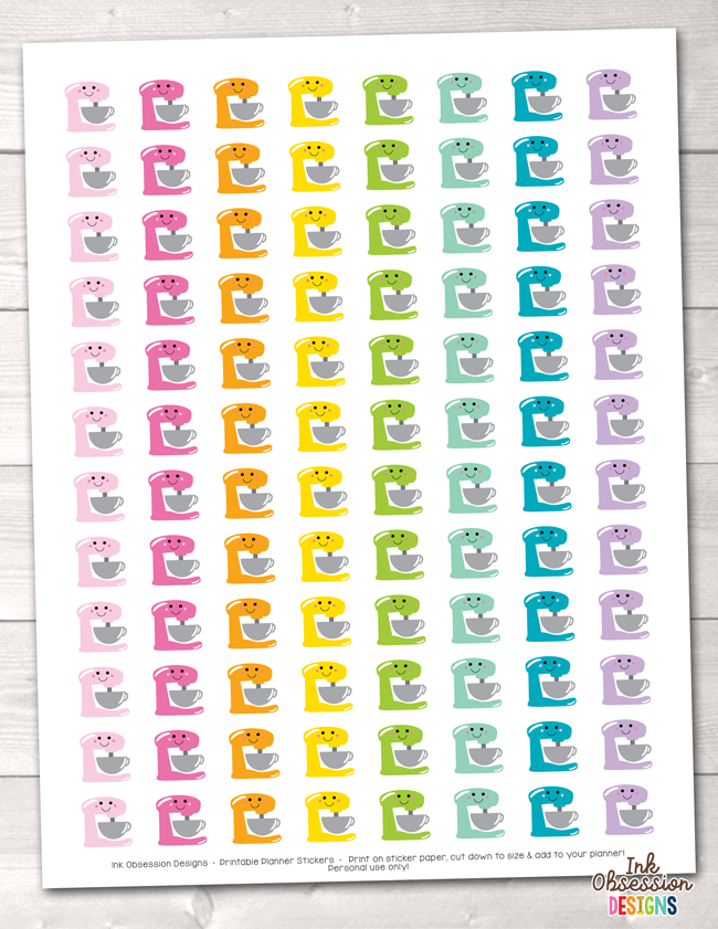 Kawaii Stand Mixer Printable Planner Stickers