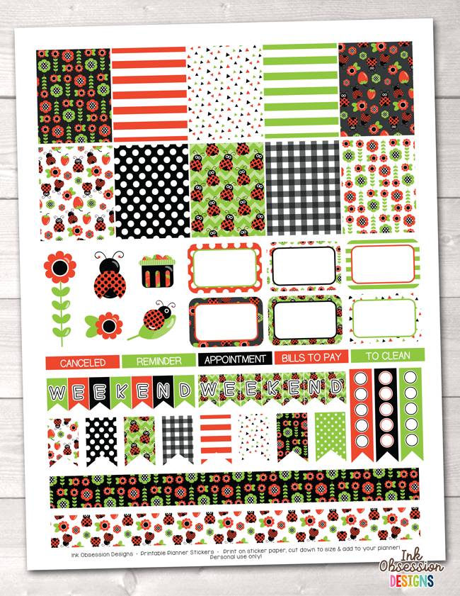 Ladybug Weekly Printable Planner Stickers