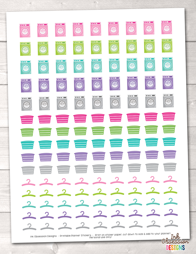 Washing Machines and Laundry Printable Planner Stickers