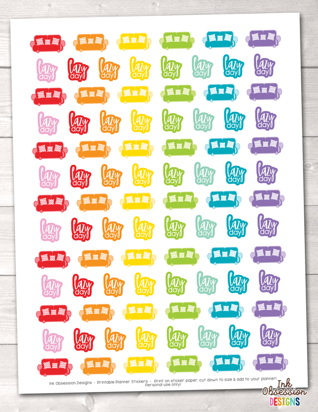 Instant Download Lazy Day Couch Printable Planner Stickers