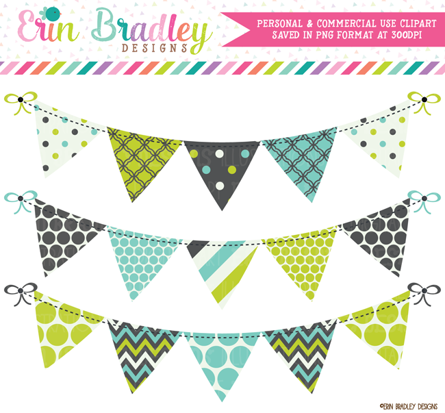 Lime Blue and Gray Banner Flag Bunting Clipart