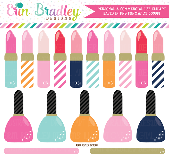Beauty Clipart Lipstick and Nail Polish Graphics