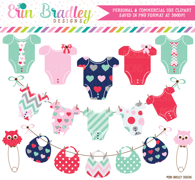 Valentines Day Baby Tees and Bibs Bunting Clipart
