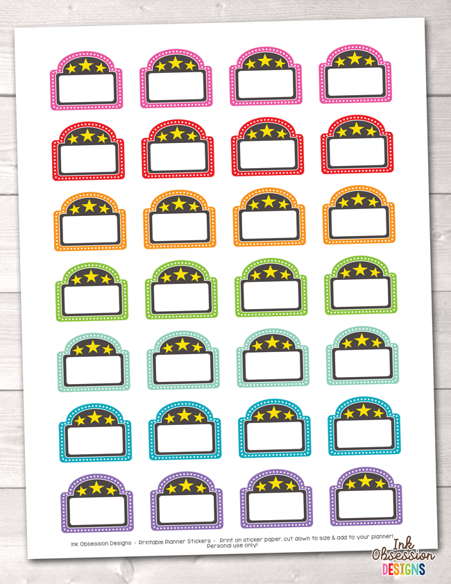 Movie Marquee Printable Planner Stickers