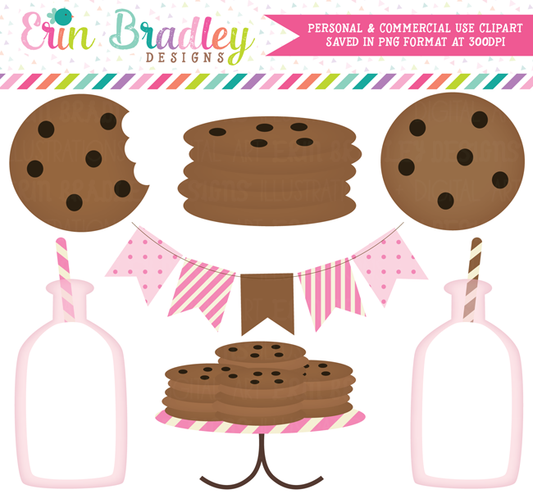 Pink Girls Milk and Cookies Clipart