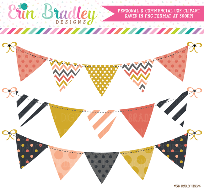 Commercial Use Bunting Clipart Graphics - Mod Fall