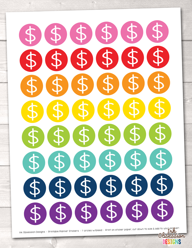 Dollar Signs Printable Planner Stickers