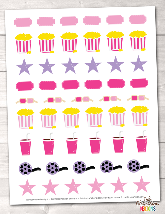 Movie Theater Girls Printable Planner Stickers Instant Download PDF